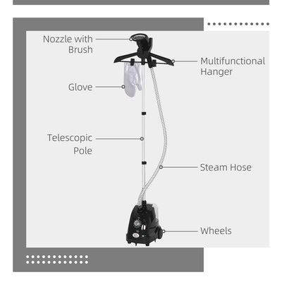 HOMCOM Clothes Steamer with Adjustable Pole Clothes Steamer 11 Steam Levels 41-110 cm Black 