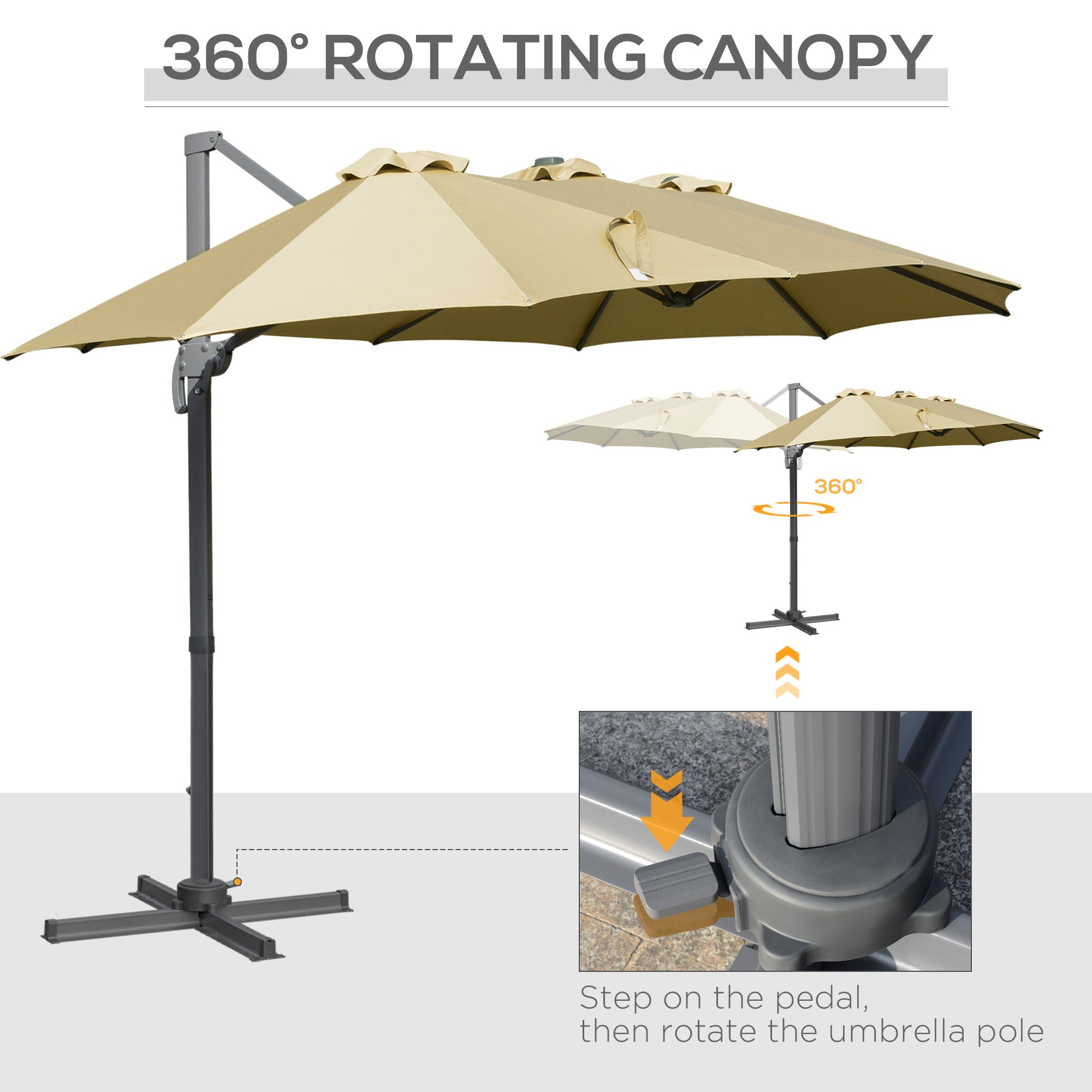 Outsunny 4.5\'c2\'a0m Patio Parasol, Large Double-Sided Rectangular Garden Umbrella with Crank Handle, 360\'c2\'b0 Cross Base for Bench, Outdoor, Khaki