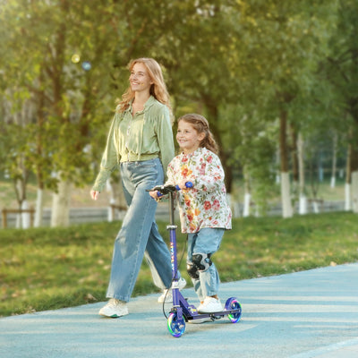AIYAPLAY Scooter for Kids Ages 3-8 with Adjustable Handle, 2 Light up Wheels, Handbrake & Rear Brake for Girls and Boys, Blue 