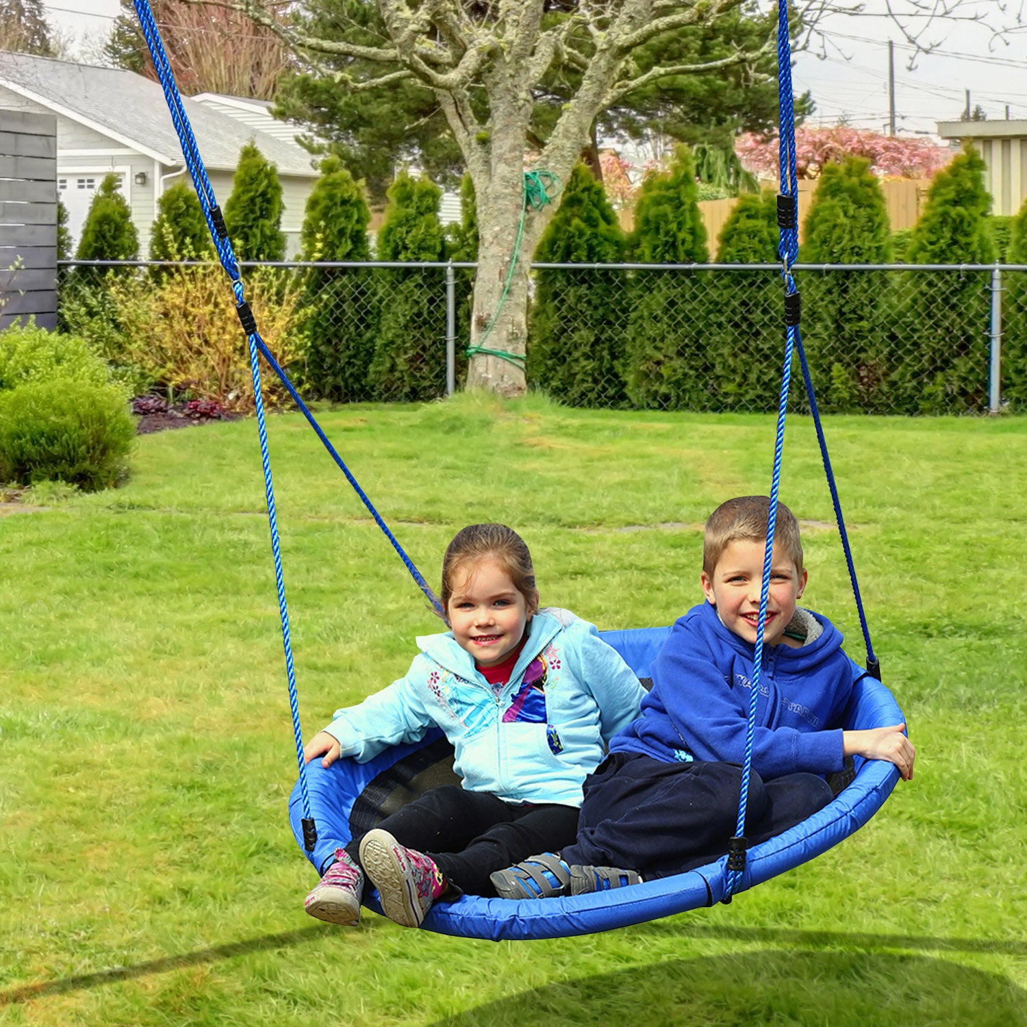 HOMCOM Kid Nest Swing Seat Saucer Tree Swing 40 Inch/100cm for Outdoor Indoor Blue 