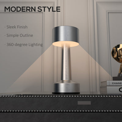 HOMCOM Cordless Table Lamp, Touch LED Desk Lamp with Rechargeable Battery, 3 Colour, for Bedroom Living Room, Silver 