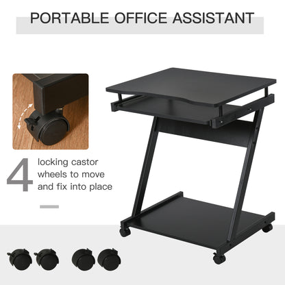HOMCOM Movable Computer Desk with 4 Moving Wheels Sliding Keyboard Tray Home Office Workstation Black 