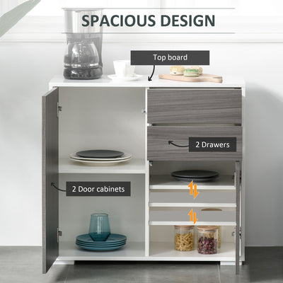 HOMCOM High Gloss Frame Sideboard, Side Cabinet, Push-Open Design with 2 Drawer for Living Room, Bedroom, Grey 