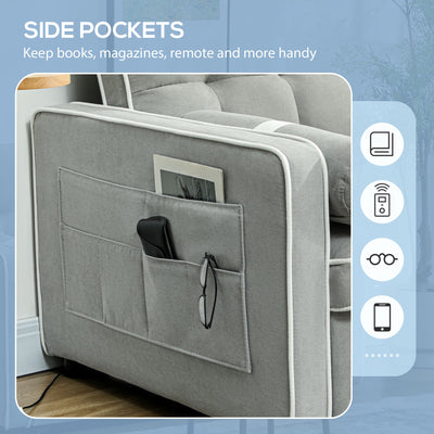 HOMCOM Two-Seater Linen-Look Sofa Bed - Light Grey 