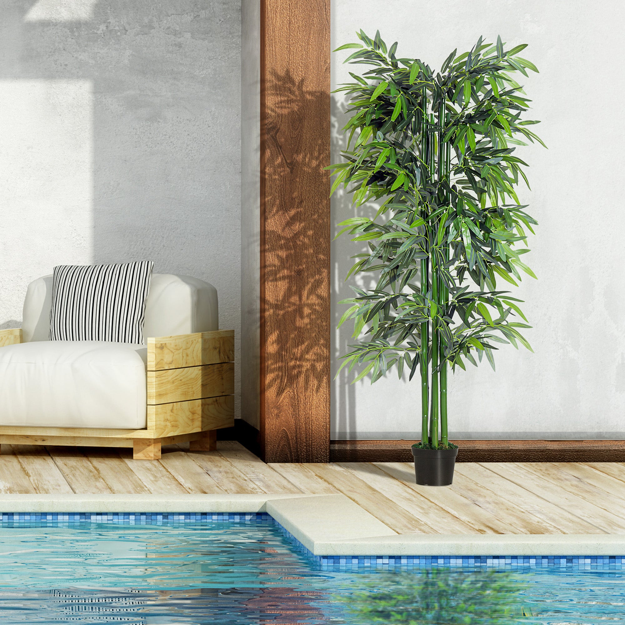 Outsunny 6ft Artificial Bamboo Tree Plant Greenery in A Pot for Home Office Planter 1.8M 