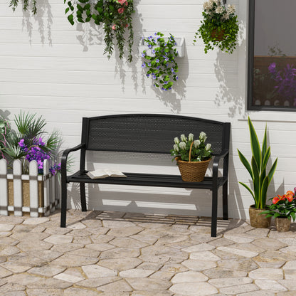 Outsunny Garden Bench Furniture Patio Park 2 Person Chair Seat Steel Black 120cm Outdoor 