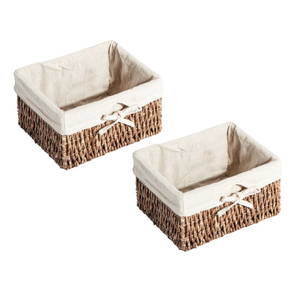 HOMCOM Entryway Coat Rack Wall Mounted Shelf w/ 2 Corn Husk Baskets and Hooks, Brown 