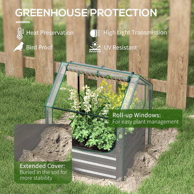 Outsunny Metal Planter Box with Cover, Raised Garden Bed with Greenhouse, for Herbs and Vegetables, Clear and Dark Grey 