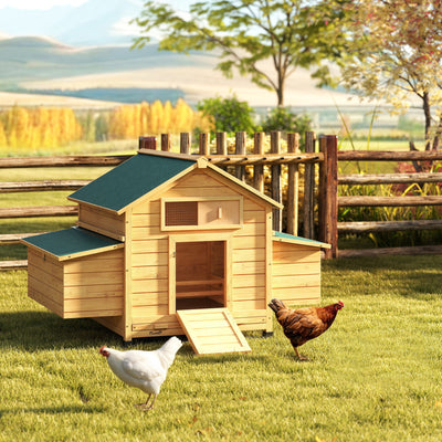 PawHut Chicken Coop, Wooden Outdoor Hen House with Nesting Box, Openable Waterproof Top, Pull-Out Tray, 150 x 100 x 97cm - Yellow