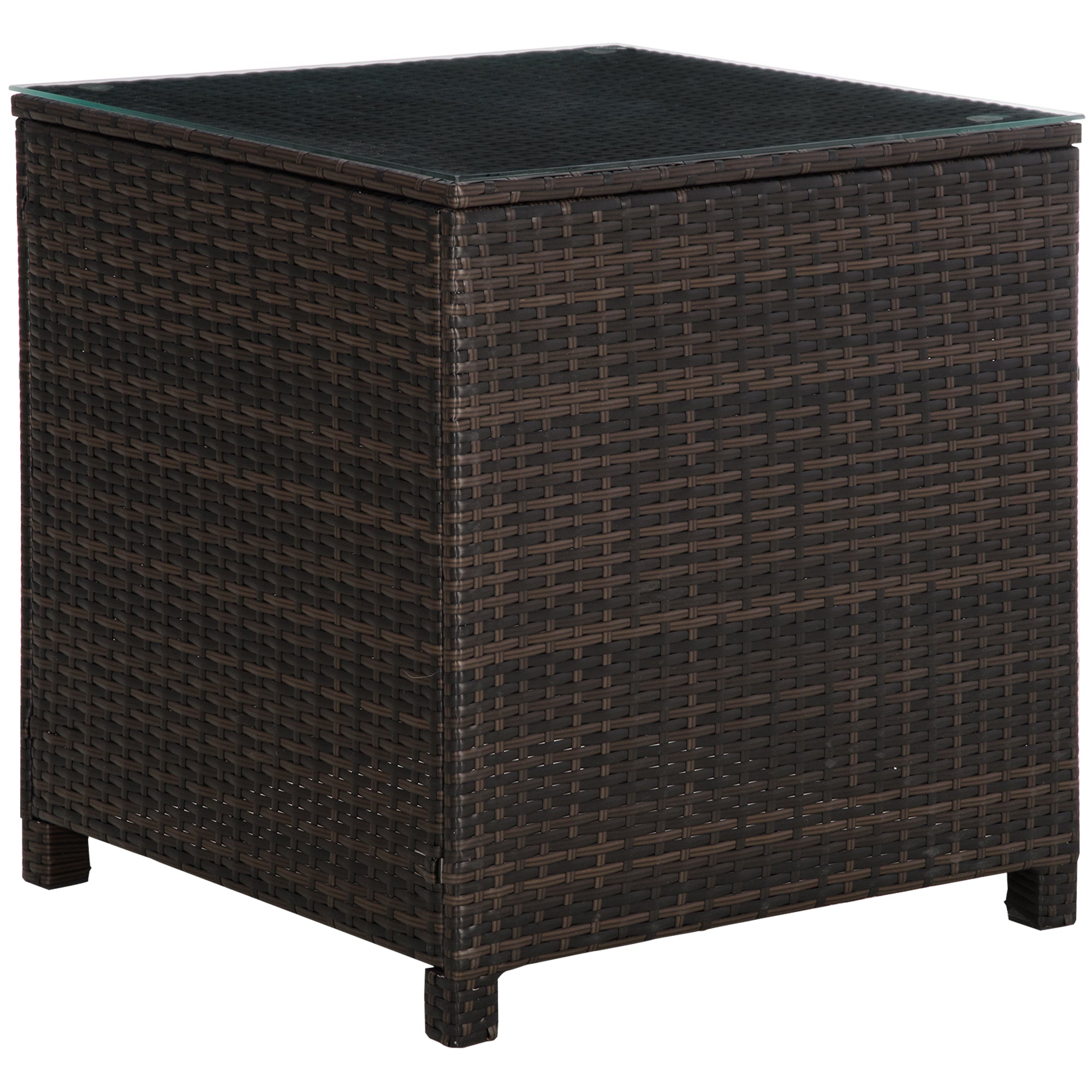 Outsunny Rattan Garden Furniture Side Table Patio Frame Tempered Glass New - Brown 