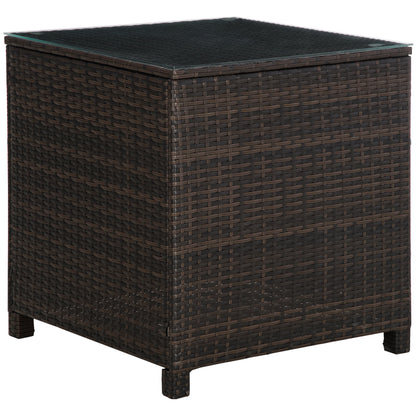 Outsunny Rattan Garden Furniture Side Table Patio Frame Tempered Glass New - Brown 