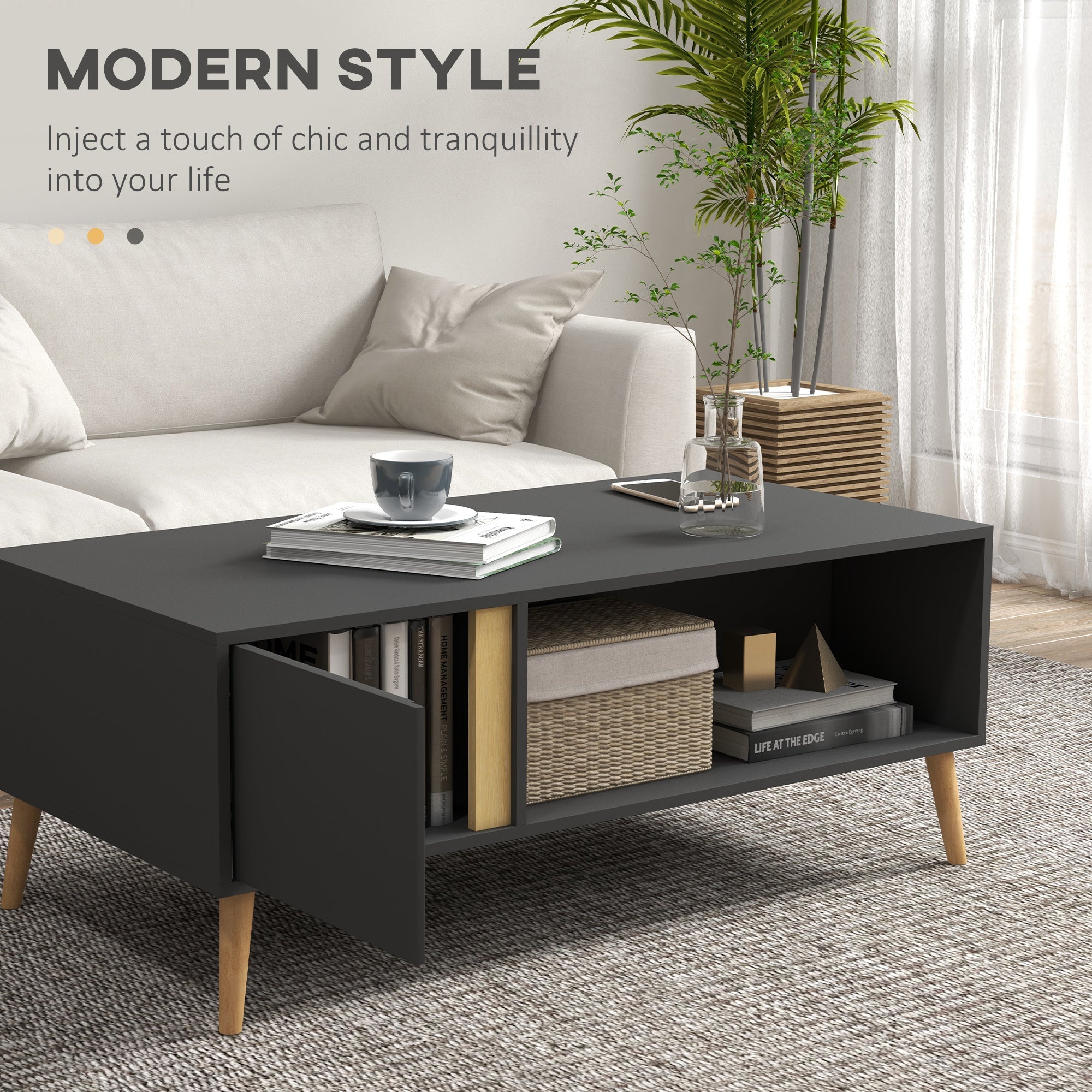 HOMCOM Coffee Table for Living Room, Modern Centre Table with Storage Compartments and Cabinets, Rectangular Side Table, 115x 58x 45cm, Grey 