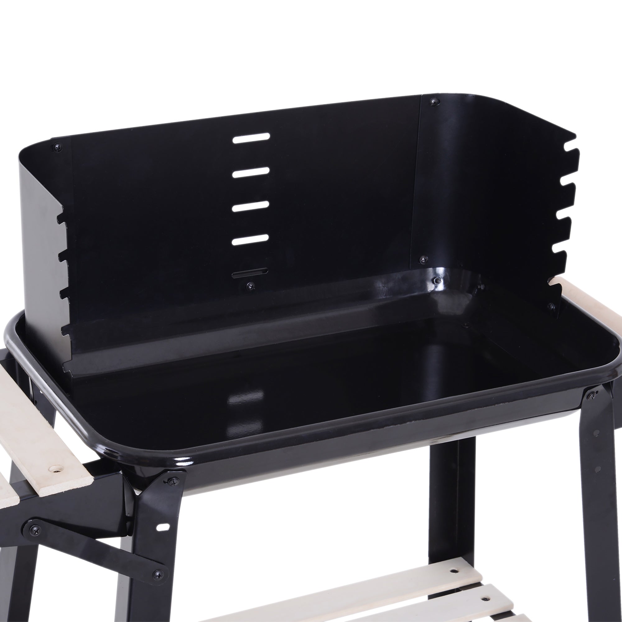 Outsunny Trolley Charcoal BBQ Barbecue Grill Outdoor Patio Garden Heating Smoker with Side Trays Storage Shelf and Wheels 