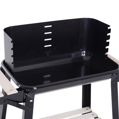 Outsunny Trolley Charcoal BBQ Barbecue Grill Outdoor Patio Garden Heating Smoker with Side Trays Storage Shelf and Wheels 