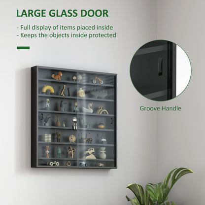 HOMCOM Six Shelf Display Cabinet, with Glass Doors - Black 