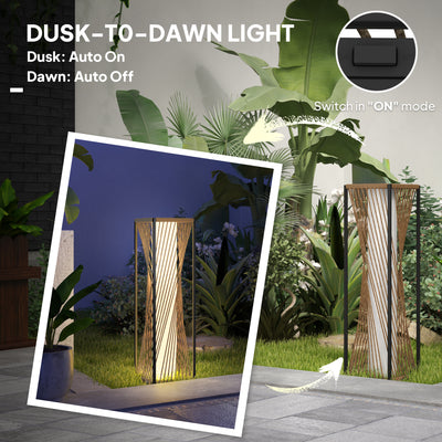 Outsunny Rattan Solar Garden Lights, Auto On/Off LED Floor Lamp, Sand Brown 