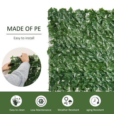 Outsunny 2-Piece Artificial Leaf Hedge Screen Privacy Fence Panel for Garden Outdoor Indoor Decor, Dark Green, 3M x 1M 