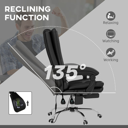 Vinsetto High Back Vibration Massage Office Chair, Heated Reclining PU Leather Computer Chair with 135\'c2\'b0 Reclining Back and Footrest, Black