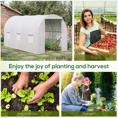 Outsunny 3.5 x 2 x 2 m Polytunnel Greenhouse, Walk-in Green House for Garden with Mesh Windows, Galvanised Steel Frame, White 