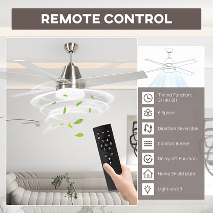 HOMCOM Ceiling Fan with LED Light, Flush Mount Ceiling Fan Lights with Reversible Blades, Remote, Silver and Black
