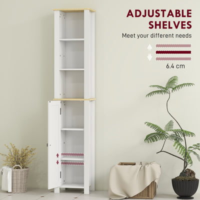 kleankin Slim Bathroom Storage Unit with Open Compartment, Bathroom Storage Cabinet with Adjustable Shelf, 34 x 23 x 165 cm, White 
