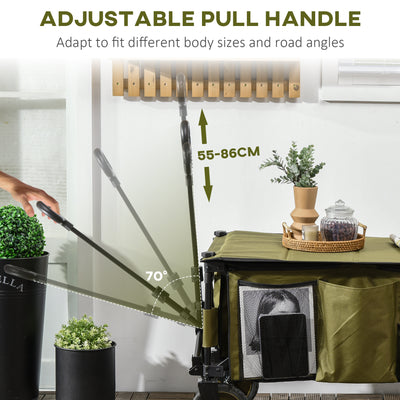 Outsunny Folding Garden Trolley, Cargo Trailer on Wheels, Collapsible Camping Trolley with Folding Board, Outdoor Utility Wagon with Steel Frame and Oxford Fabric, Green 