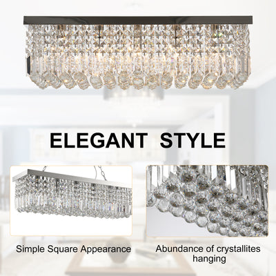 HOMCOM Modern Crystal Ceiling Light Square Crystal Chandelier for Living Room, Dining Room, Hall, E14 Base, Silver, 80 x 25 x 23cm 