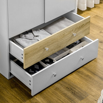 HOMCOM 2-Door Wardrobe with 2 Drawers, Hanging Rod and Anti-tipping Straps for Bedroom Clothes Storage Organisation, White 