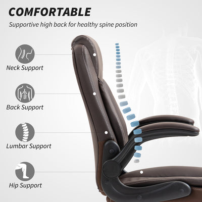 HOMCOM Faux Leather Office Chair. with Flip-Up Armrests - Brown 