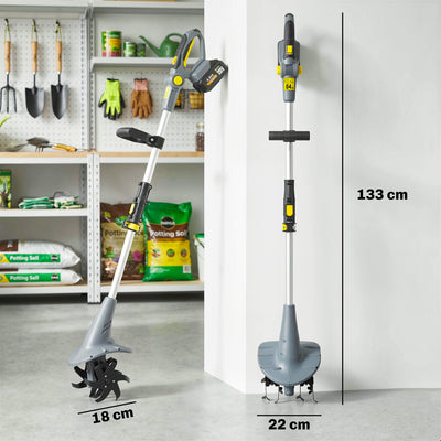 Outsunny Cordless Tiller, 18V Electric Garden Rotavator with 2 x 4000mAh Batteries, Charger, 20cm Tilling Width & 18cm Depth 