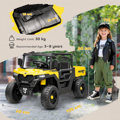 AIYAPLAY Kids Ride on Car, 12V Electric Kids UTV with Electric Dump Bed, 4-Wheel Suspension for 3-8 Years, Yellow 