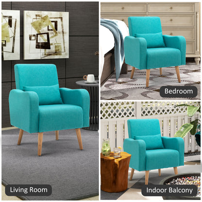 HOMCOM Accent Chair, Linen-Touch Armchair, Upholstered Leisure Lounge Sofa for Living Room, Club Chair with Wooden Frame, Teal 