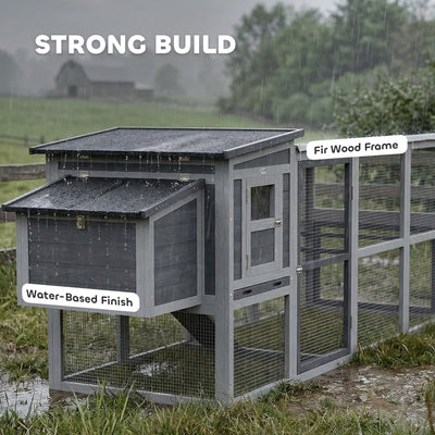 PawHut Large Chicken Coop, Wooden Hen House with Covered Run, Nesting Box, Pull-Out Tray, Opening Asphalt Roof 