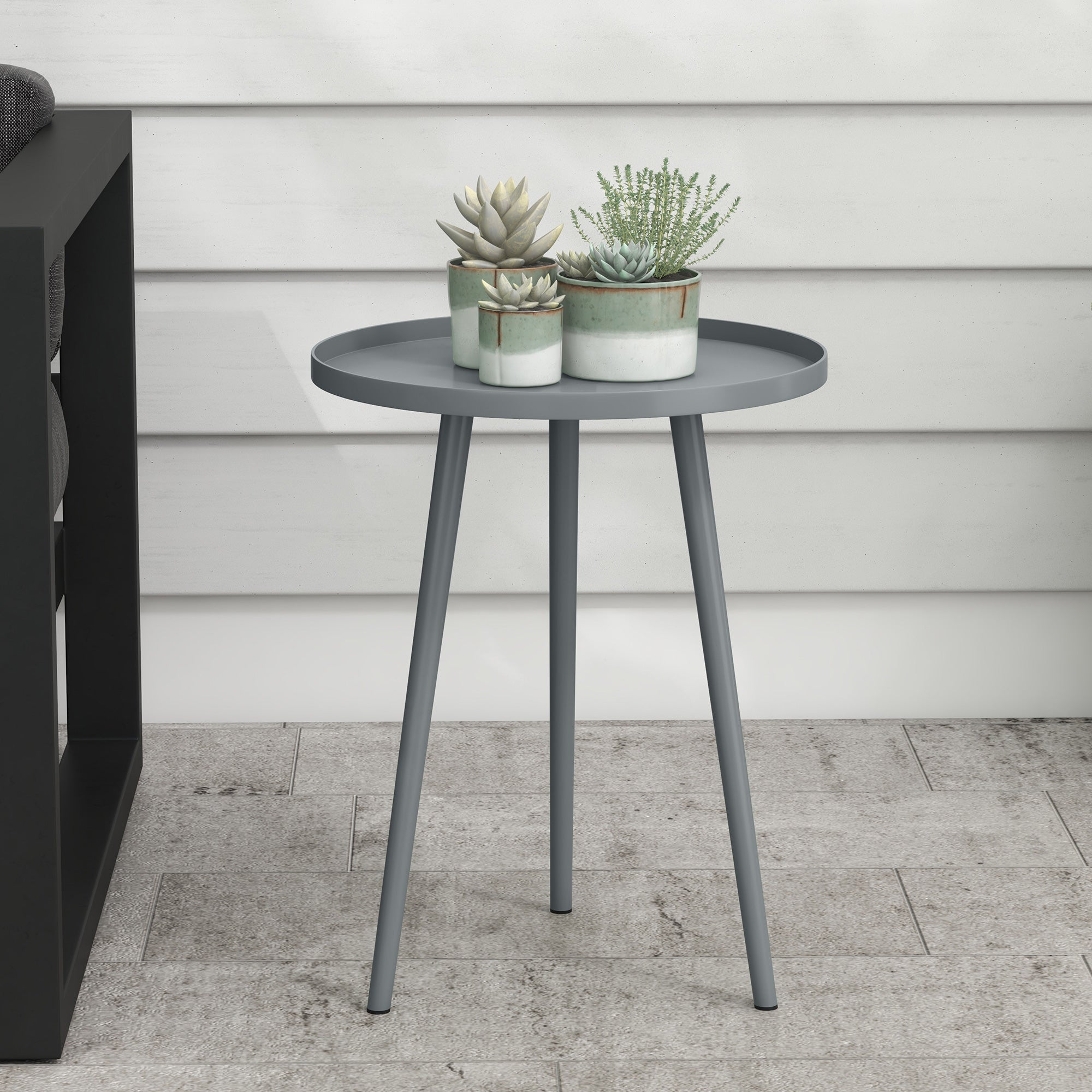Outsunny Round Garden Coffee Table, Outdoor Side Table with Rounded Steel Edge, Ø40 x 50H cm, Grey 