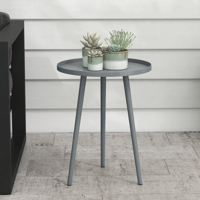 Outsunny Round Garden Coffee Table, Outdoor Side Table with Rounded Steel Edge, Ø40 x 50H cm, Grey 