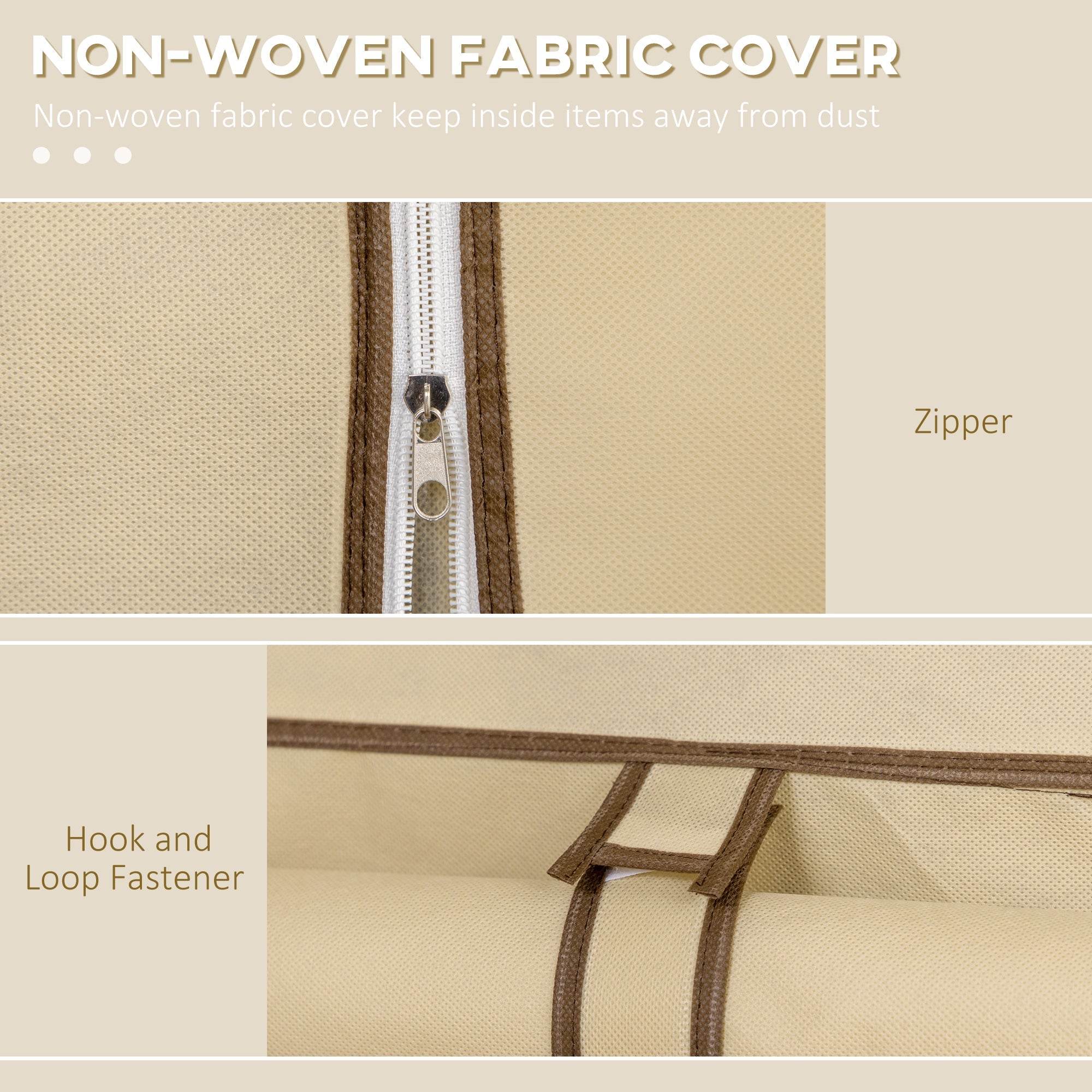 HOMCOM Fabric Wardrobe, Portable Wardrobe, Clothes Storage Unit with 8 Shelves, 2 Hanging Rods, 125 x 43 x 162.5 cm, Beige 