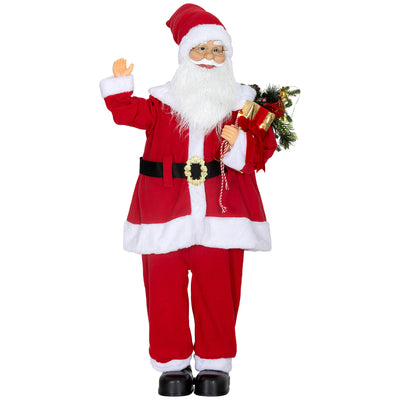 HOMCOM Life Size Santa Claus Christmas Decoration, Voice-Activated with Twinkling LED Lights, Red 