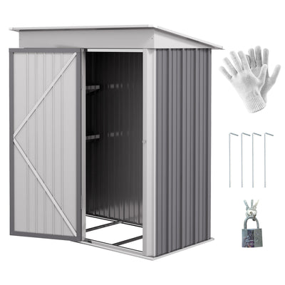 Outsunny Metal Garden Shed, Outdoor Lean-to Shed for Tool Motor Bike, with Adjustable Shelf, Lock, Gloves, 5'x3'x6', Grey 