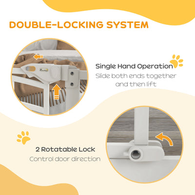 PawHut Pressure Fit Stair Gate, Dog Gate w/ Small Cat Door, Auto Closing System, Double Locking Openings, 74-80cm - White 