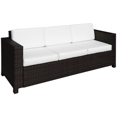 Outsunny 3 Seater Rattan Sofa All-Weather Wicker Weave Metal Frame Chair with Fire Resistant Cushio-Brown 