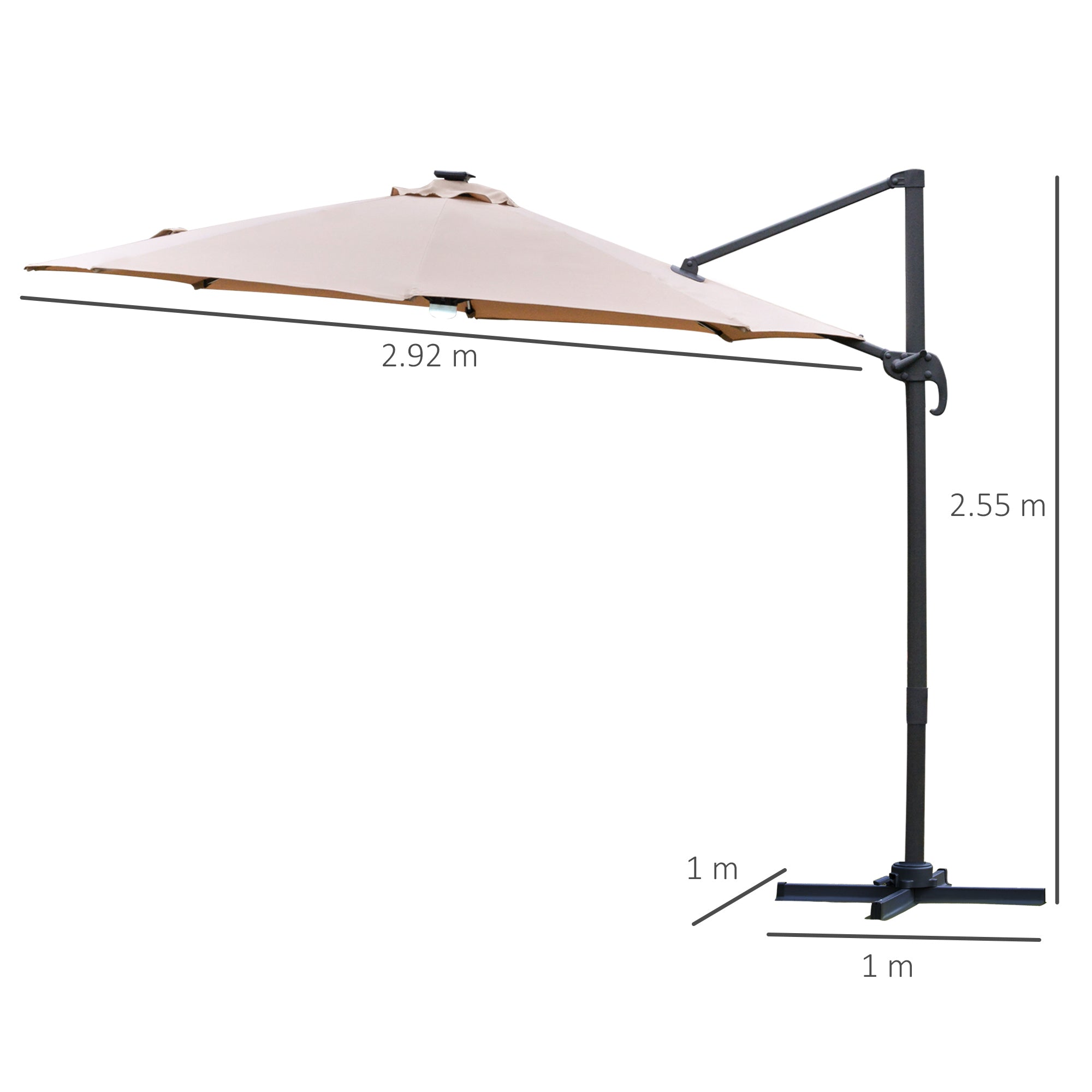 Outsunny 3(m) LED Cantilever Parasol Outdoor Sun Umbrella w/ Base Solar Lights Brown 