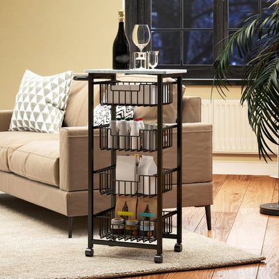 HOMCOM Four Basket Mobile Kitchen Island, with Brakes - Grey/Black 