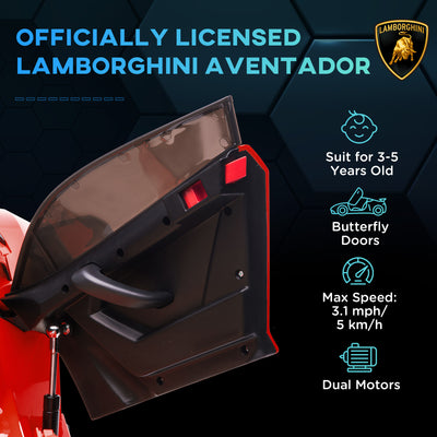 HOMCOM Lamborghini Licensed 12V kids Electric Car w/ Butterfly Doors, Remote, Music, Horn, Suspension - Red 