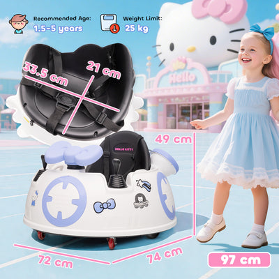 AIYAPLAY Hello Kitty Kids Ride on Bumper Car with Remote Control, Two Joysticks, Music, Lights, Safety Belt, White 