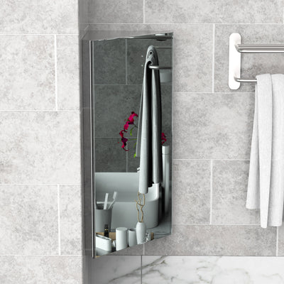 HOMCOM Stainless Steel Wall mounted Bathroom Corner Mirror Storage Cabinet Single Door 300mm (W) 