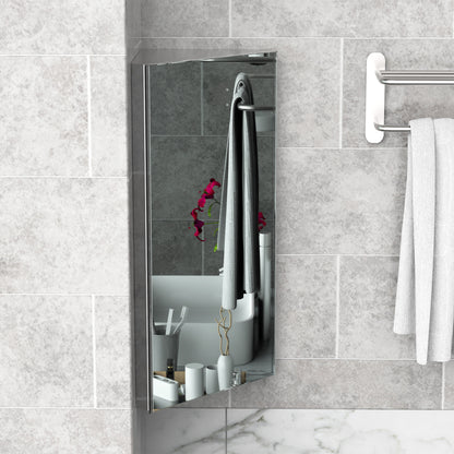 HOMCOM Stainless Steel Wall mounted Bathroom Corner Mirror Storage Cabinet Single Door 300mm (W) 