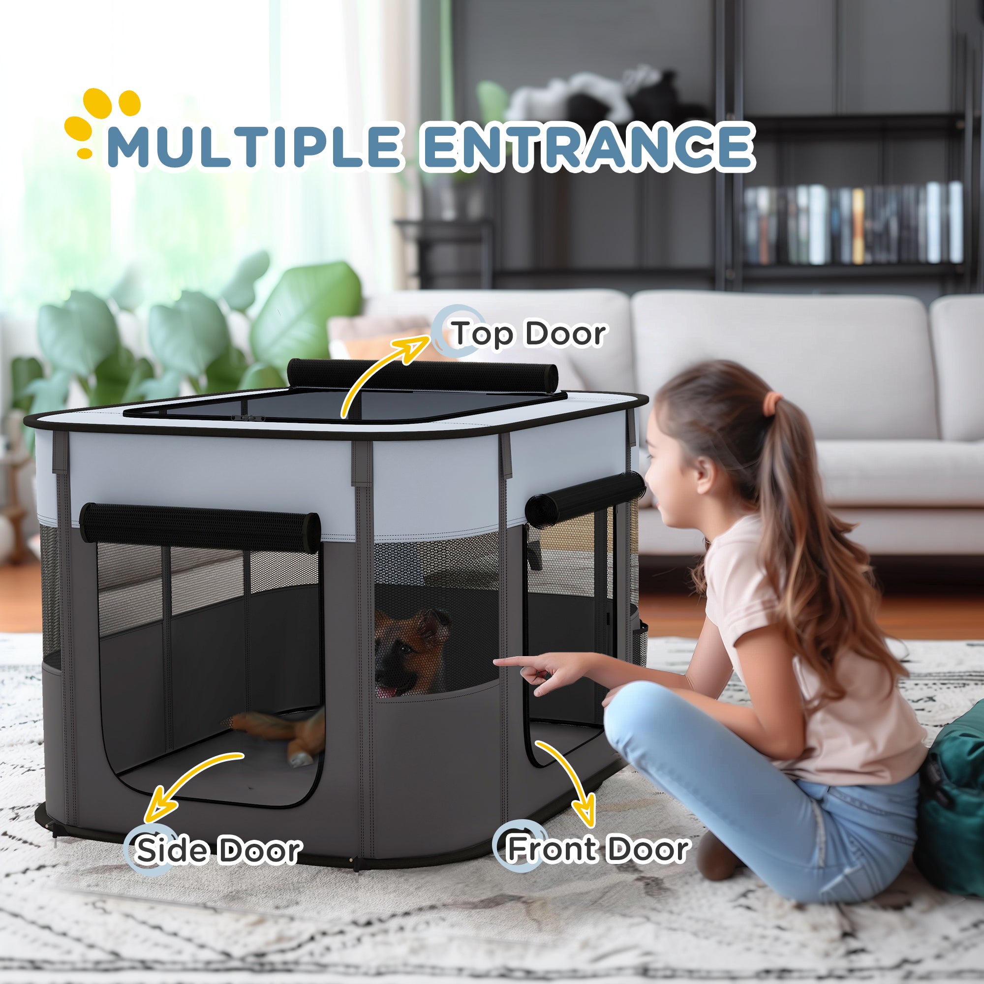 PawHut Foldable Dog Pen with Storage Bag for Indoor/Outdoor Use - Grey 