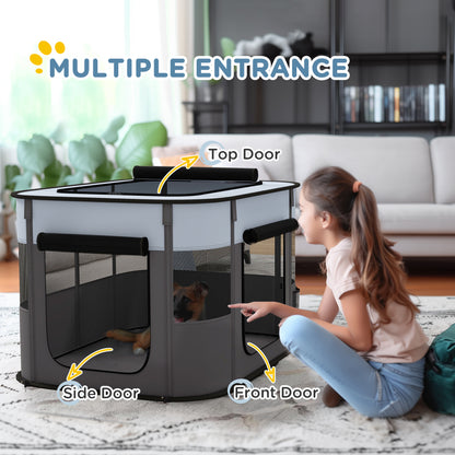 PawHut Foldable Dog Pen with Storage Bag for Indoor/Outdoor Use - Grey 