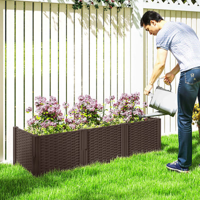 Outsunny Plastic Raised Garden Bed, Modular Planter Box Kit, Garden Fence Edging Border for Flowers, Vegetables, Herbs, Brown 