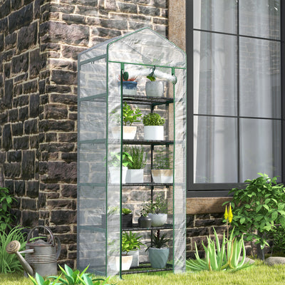 Outsunny 193cm Five Shelf Mini Greenhouse - White 